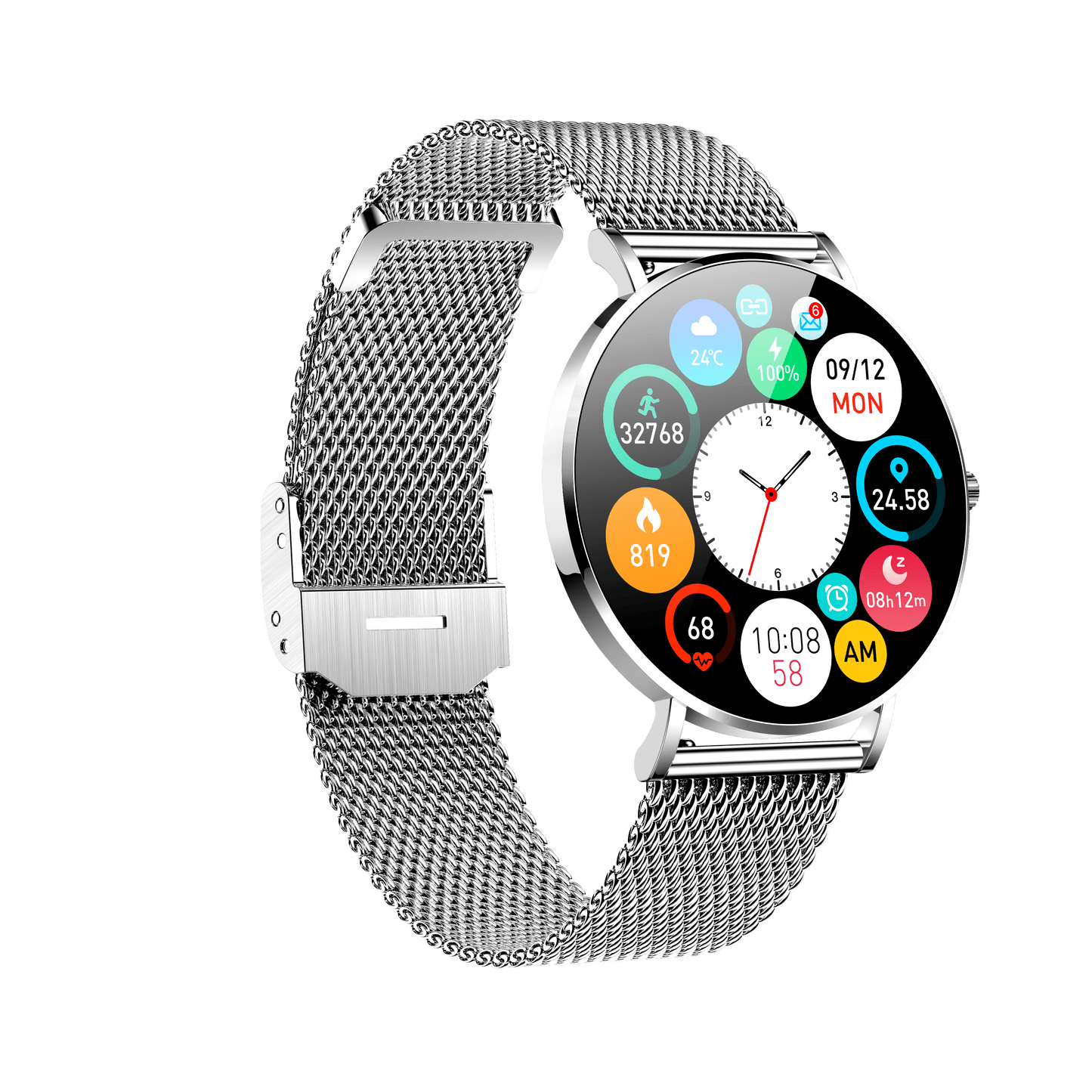 Dagnet ST08 Smartwatch 1.3-Inch Full Touch Screen Silver Side View