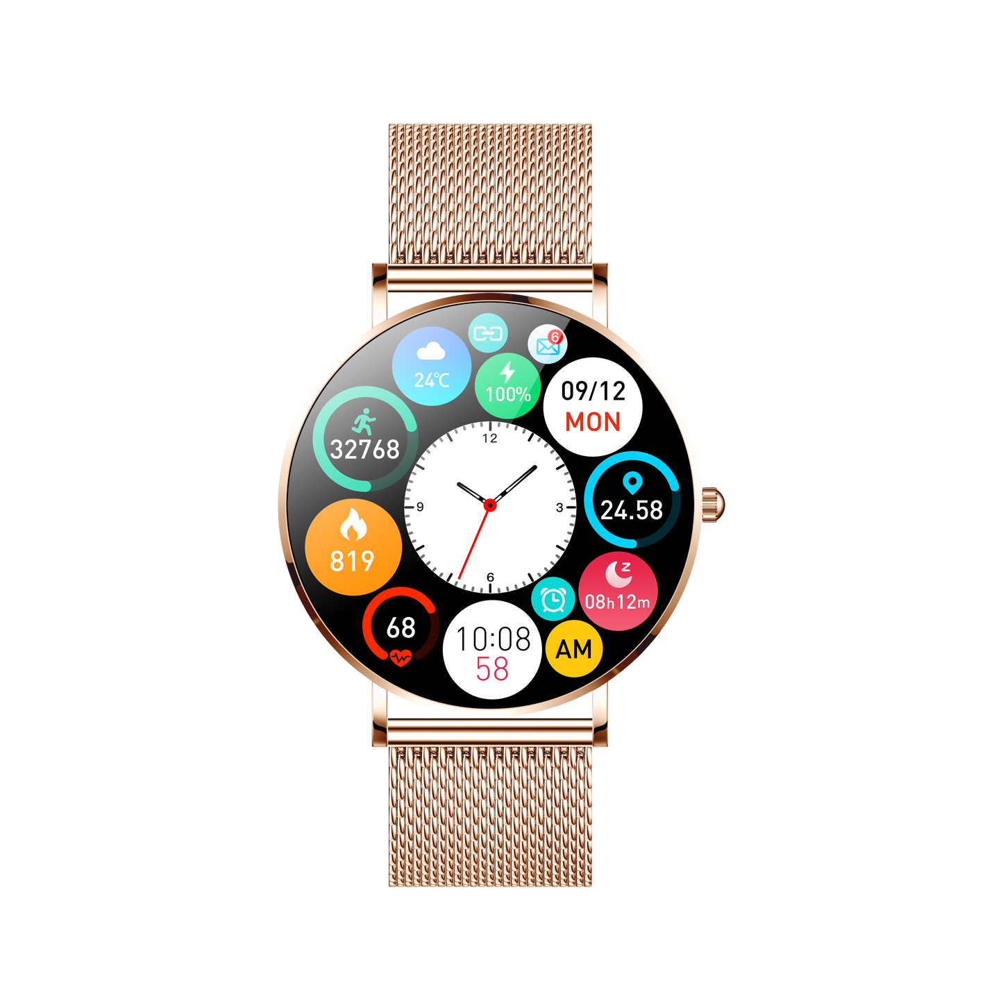 Dagnet ST08 Smartwatch 1.3-Inch Full Touch Screen Gold front view