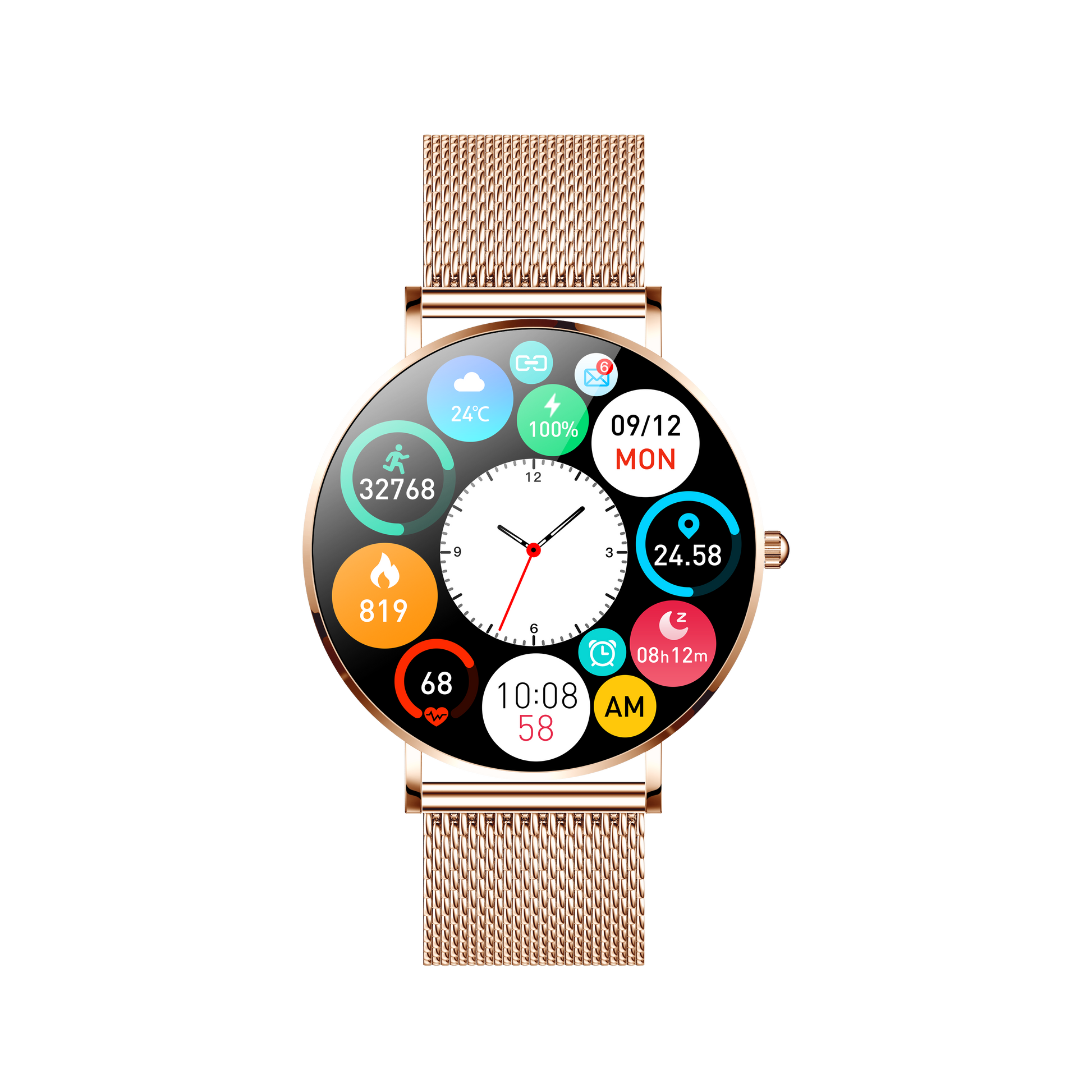 Dagnet ST08 Smartwatch 1.3-Inch Full Touch Screen Gold front view