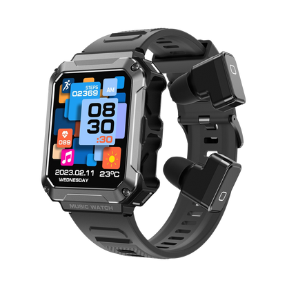 ST93 2-in-1 Dagnet Smartwatch with Bluetooth earbuds 1.96-inch Full Touch Screen; IP67 Waterproof- Unisex